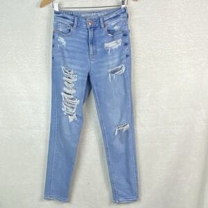 American Eagle Stretch Women's Super Distressed Mom Jeans‎ Size 0-R High Rise